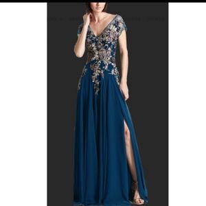 Elegant Blue Floral Wedding Dress